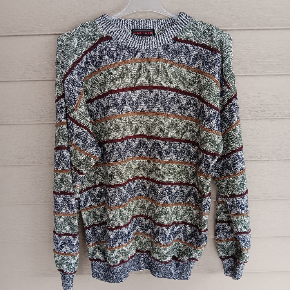 Vintage 90's Jantzen Sport Chevron Sweater.  Size Large